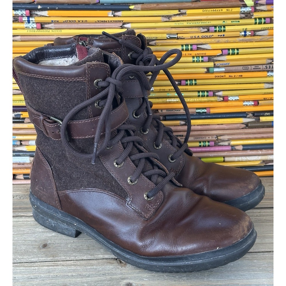 Ugg Kesey Boot Waterproof Leather Wool-Blend Brown Retro Women's 8 / 39